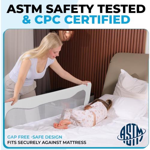 TotCraft FlexGuard Adjustable Length & Height Bed Rail for Toddlers – Fits Twin, Full, Queen & King Beds – 35.5″ or 59″ Two Fixed Lengths – 14 Height Levels –Bed Guard Rail for Toddlers (White)