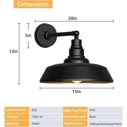 15 Large Gooseneck Barn Light - Gooseneck Outdoor Light Stylish Black Wall Light Farmhouse and Garage Porch Light