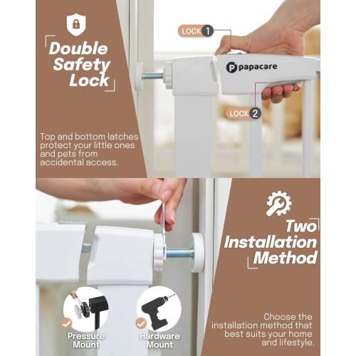 White 42 Extra Tall Baby Gate for Stairs and Doorways, Fits Openings 29.5-40.5 Wide, Auto-Close, Pressure-Mounted Pet and Dog Gates, Secure Your Home While Keeping Your Little Ones Safe，White