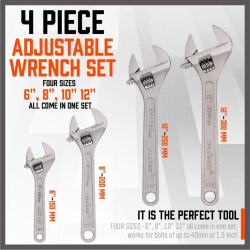 HORUSDY 4-Piece Adjustable Wrench Set, CR-V Steel, Adjustable Wrenches Set(6-inch, 8-inch, 10-inch, 12-inch)