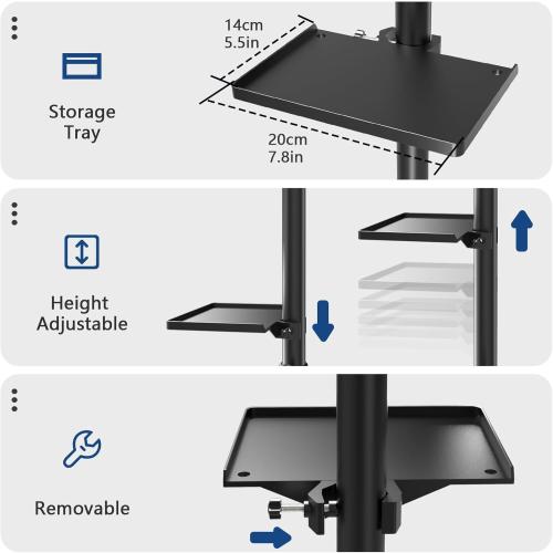 ZHOOGE Salon Tray Cart on Wheels with Stand Rack Tray, Premium Iron Alloy Tattoo Tray Height Adjustable Salon Service Tray with 360 Degree Mute Universal Tricycle for Tattoo Work, SPA and Dental Tray