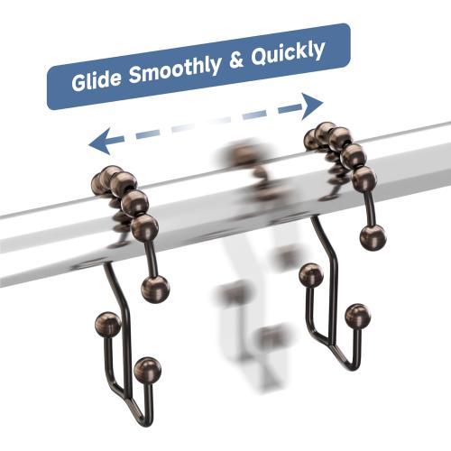 Titanker Shower Curtain Hooks Rings, Rust-Resistant Metal Double Glide Shower Hooks for Bathroom Shower Rods Curtains, Set of 12 Hooks - Bronze