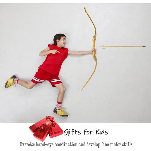 Youth Wooden Bow and Arrow Set, 40 Inch Handmade Wooden Bow and Arrow Cosplay Costume Prop Archery Set Games Toys, 1 Bows 1 Quivers and 3 Feather Arrows, Gifts for Kids Youth Boys and Girl