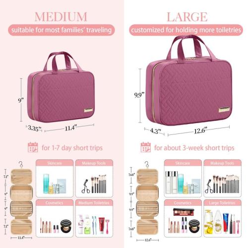 Pink HOTOR Travel Toiletry Bag w/Hanging Hook - Spacious Toiletry Bag Essentials for Women & Men, Makeup Bag/Big Comparment, Waterproof for Travel Accessories, Rosewood-Pink