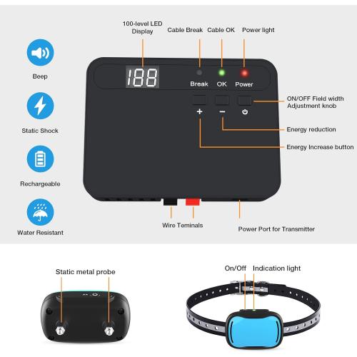 MASBRILL Electric Fence for Dogs, 2024 Upgraded Underground Above Ground Electric Dog Fence Pet Containment System with Waterproof Rechargeable Training Collar, Tone/Shock Correction