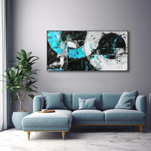 Wall Art Abstract Canvas Painting Black Blue Wall Decor Modern Artwork for Living Room Bedroom Dining Room Home Office Decor Large Framed Ready to Hang 24x48