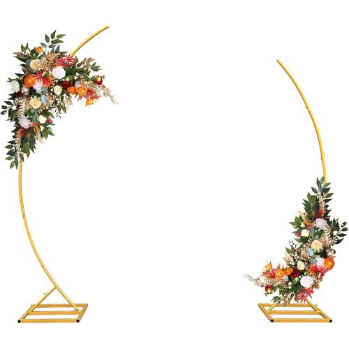 Metal Open Arch Backdrop Stand,Set of 2 Gold Curved Arch Backdrop Stand Half Moon Wedding Arches for Ceremony,Birthday,Anniversary,Baby Shower,Floral Stand,Ramadan Decoration (6.7FT & 5.8FT)