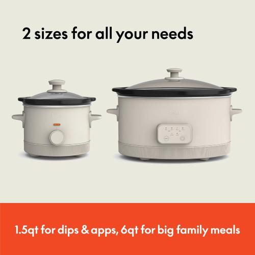BELLA 1.5 Qt Slow Cooker   6 Qt Programmable Slow Cooker, EverGood™ Ceramic Nonstick Coating, Adjustable Temperature, Dishwasher Safe Stoneware Pot & Tempered Glass Lid, Cool Touch Handles, Oatmilk
