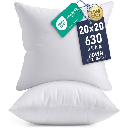 Utopia Bedding 20x20 Pillow Inserts, Set of 2, White – Indoor Decorative Throw Pillows for Bed, Sofa & Couch – Soft, Supportive & Fluffy Cushion Inserts