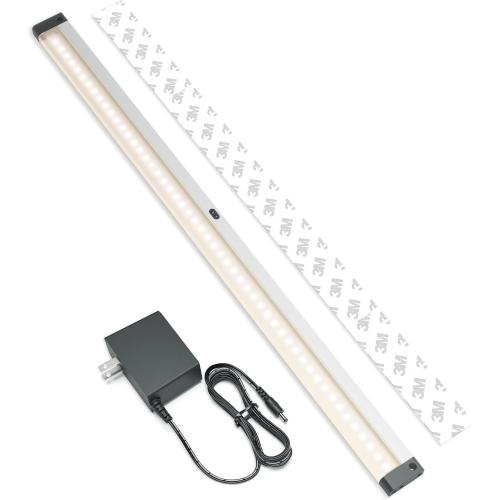 EShine Hand Wave Activated Under Cabinet LED Lighting Kit, Dimmable, 1-Pack 20 in - Touchless Dimming Control, Black Under Counter Lights for Kitchen, Garage, Office, Desk - Warm White (3000K)