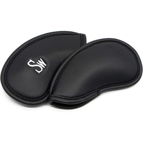 12pcs Golf Iron Head Covers - Thick Synthetic Leather Golf Club Headcover Set Fit All Brands by KUWAN (Black)
