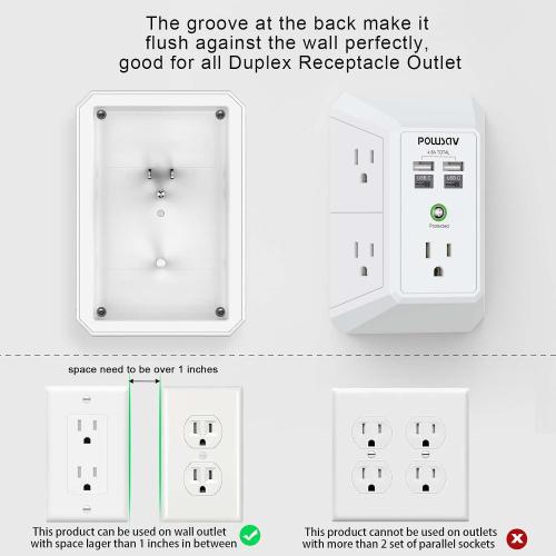 5-Outlet Power Strip with 4 USB Ports - Surge Protector for Home, Office, School - ETL Listed