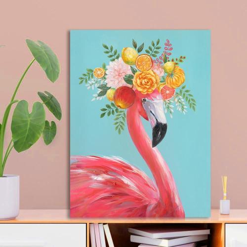 Yidepot Colorful Flamingo Canvas Wall Art - Vibrant Bird Decor Teal Pink Flamingo Animals Picture for Girls Bathroom Decor 16x24