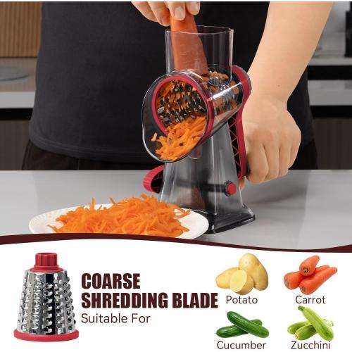 KEOUKE Rotary Cheese Grater Pro 6 in 1 - Shredder Crinkle Slicer Grinder Ice Shaver, Stable Suction, Time-saving Easy Use & Clean, Safe Morden Kitchen Tool for Cheese, Vegetable, Nuts, Chocolate
