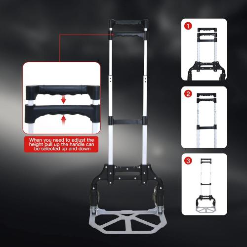 Folding Hand Truck Dolly Cart，Aluminum Portable Hand Cart for Daily handling Work，180lbs, with Silent Wheel，Telescoping Handle，Black Bungee Cord, Can Stand Alone，Light Weight