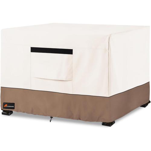 Fire Pit Cover Square, Outdoor Heavy Duty Durable 600D 100% Waterproof Tear-Resistant 34-36 Inch Fire Pit Cover, Patio Fire Pit Table Covers, Beige 36 L x 36 W x 24 H