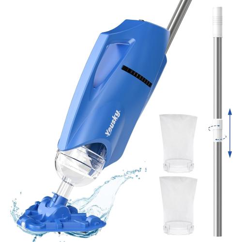 Pool Vacuum for Above Ground Pool: Cordless Handheld Pool Vacuum w/Telescopic Pole, Rechargeable Swimming Pool Cleaner for Inground Pools and Hot Tubs, Powerful Suction up to 18 Gallons/Min.