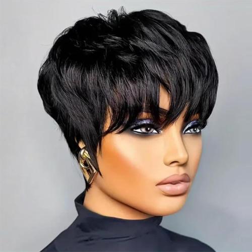 Pixie Cut Wig Human Hair for Black Women Short Pixie Cut Wigs Natural Looking 100% Real Human Hair Wigs Glueless Full Machine Made Wigs for Black Women (S-036 1B)