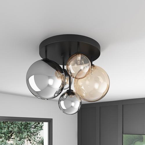Aiwen 18 5-Light Black Semi Flush Mount Ceiling Light, Mid-Century Modern | Flush Mount Chandelier with Globe Glass Shade, Farmhouse Ceiling Light Fixture, Cluster Chandelier for Bedroom, Dining Room