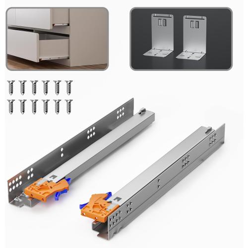 12 15 18 21 24 Inch Bottom Mount Soft Close Drawer Slides - Full Extension Concealed Rails Track - 80 lb Load Capacity - 1 Pair (Soft Close with Bracket，15 Inch)