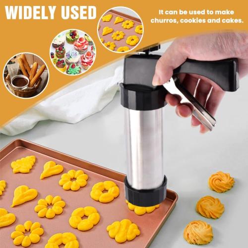 Stainless Steel Cookie Press Gun Kit with 13 Discs & 8 Tips for Baking, DIY Spritz Cookies, Biscuits & Cake Decorating Supplies
