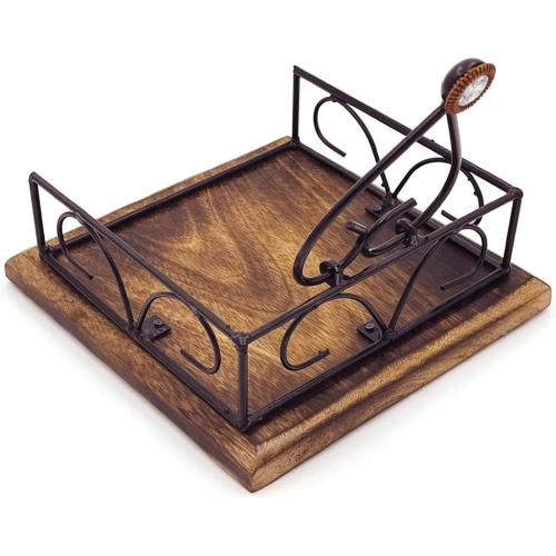 Square Wooden Napkin holder for table Tissue Paper Holder for Dining Table wooden napkin holders for paper napkins Tissue Rack for Facial Napkins(Iron with wood)