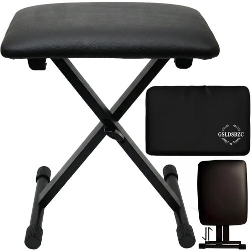 Adjustable Keyboard Bench with Extra-Thick Seat & Carrying Bag, Folding Piano Stool for Adults/Kids, Portable Height Adjustable Organ Stool, Heavy-Duty 330lbs Capacity Non-Slip Feet - Black