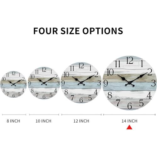 HYLANDA Wall Clock, 14 Inch Wall Clocks Battery Operated Silent Non Ticking, Large Wooden Clocks Decorative for Kitchen, Bathroom, Bedroom, Living Room Blue White