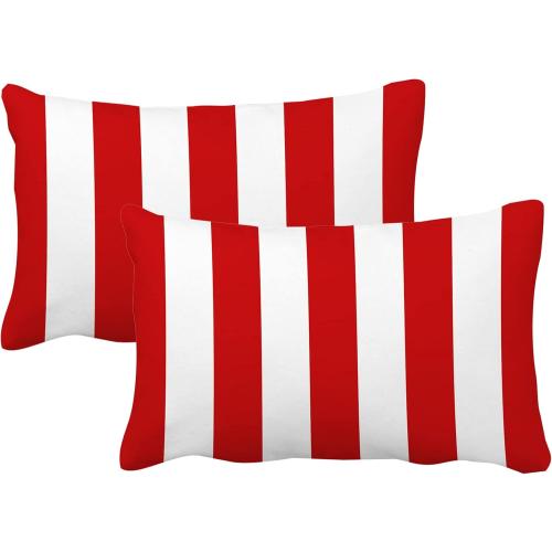 Leaveland Red and White Stripe Set of 2 12x20 Inch Cotton Polyester Throw Pillow Cover Decorative Soft Lumbar Cushion Case Slipcover Fall Autumn Winter Christmas Home Decor Sofa Accent Pillowcase Sham