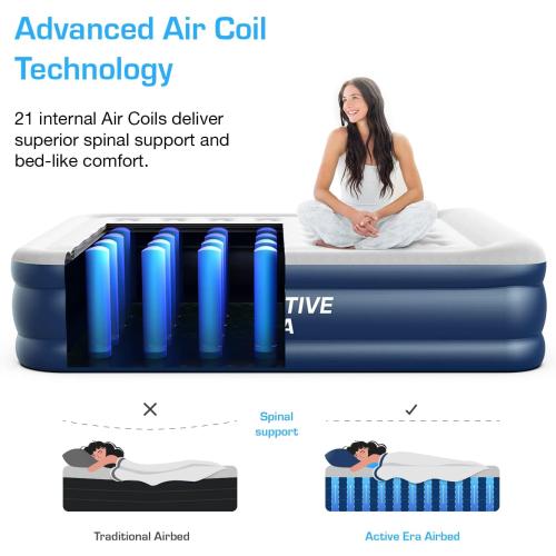 Size 20 Active Era Tall 20 Twin Air Mattress with Built in Pump & Raised Pillow, Elevated Inflatable Mattress, Heavy Duty Puncture Resistant Bed, Blow Up Waterproof Airbed
