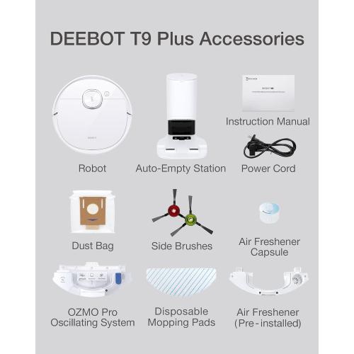 ECOVACS DEEBOT T9  Robot Vacuum and Mop Combo with Auto-Empty Station, Precision Laser Mapping, 3D Maps, Oscillating Mopping, 3000Pa Suction, Hands-Free Cleaning for Up to 60 days, Air Freshener,White‼️needs cleaning‼️