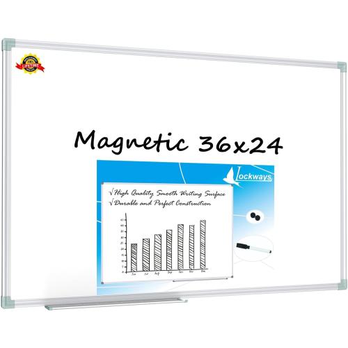 Lockways Magnetic Dry Erase Board, 36 x 24 Inch Magnetic Whiteboard White Board, 1 Dry Erase Markers, 2 Magnets for School, Home, Office
