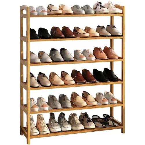 Size30.31 x 9.05 x 24.60  6-Tier Wooden Shoe Rack Organizer, Large Storage Shelf for 24-28 Pairs, Natural Bamboo Color ((30.31 x 9.05 x 24.60)) (6-Tier)