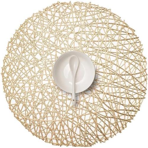 Round Placemat Hollow Anti-Slip Mat Table Coaster Insulation Decorative Western(Gray)
