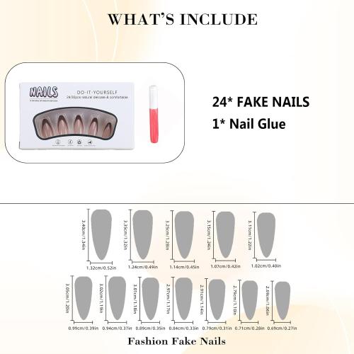 IMRAIN Press on Nails Brown French Tips Fake Nails Long Stiletto False Nails Glossy Full Cover Acrylic Gel Artificial Stick on Nails for Women 24Pcs