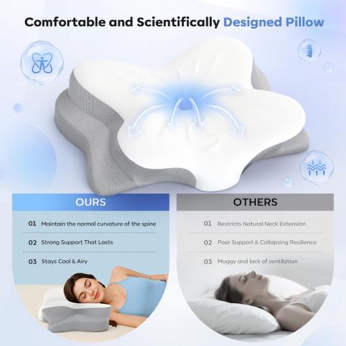 Cervical Neck Pillow, Ergonomic Memory Foam Pillows with Breathable Pillowcase, Adjustable Contour Neck Support Pillow for All Positions