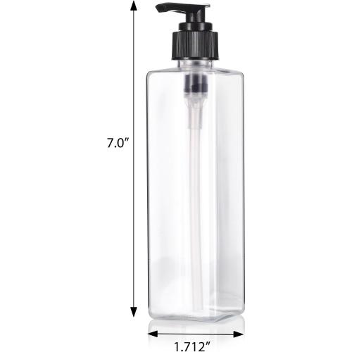 JUVITUS 8 oz Clear Plastic Square Bottle with Black Lotion Pump (6 pack)