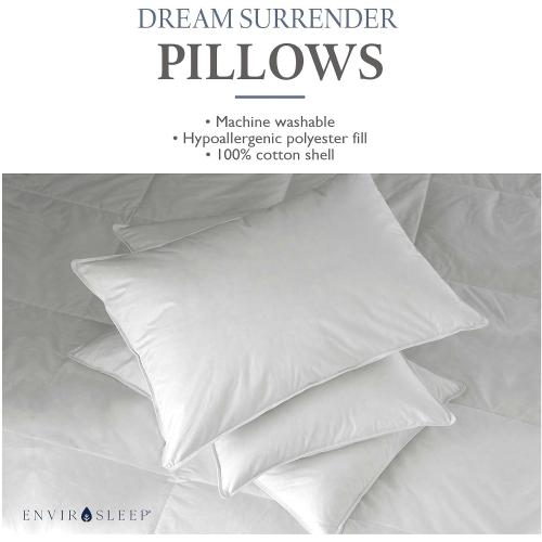 Envirosleep Dream Surrender Firm Support Pillows - Hypoallergenic Polyester Filled Cotton Shell Pillow Set, Standard Size 2 Pillow Set for Hotel or Home Use, by Manchester Mills