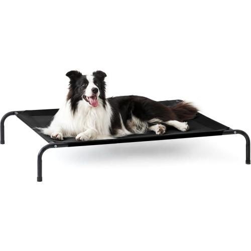 Love's cabin Elevated Cooling Dog Bed for Large Dogs, Portable Indoor & Outdoor Raised Pet Dog Cat Cot, Durable Summer Frame with Breathable Mesh, Black, 48 inches