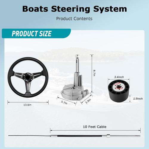 Size 10ft Boat Steering System, 10 feet Cable Outboard Steering Kit 3/4 Standard Tapered Shaft, Boat Steering Control Cable for Yachts, Fishing Boats and Other Watercraft