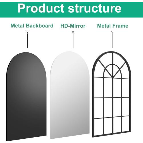 TinyTimes Arched Window Wall Mounted Mirror, 24x42, Arched Window Pane Mirror Decorative for Entryway, Wall Decor Mirror for Bathroom Vanity, Living Room or Bedroom, Iron Frame, Black