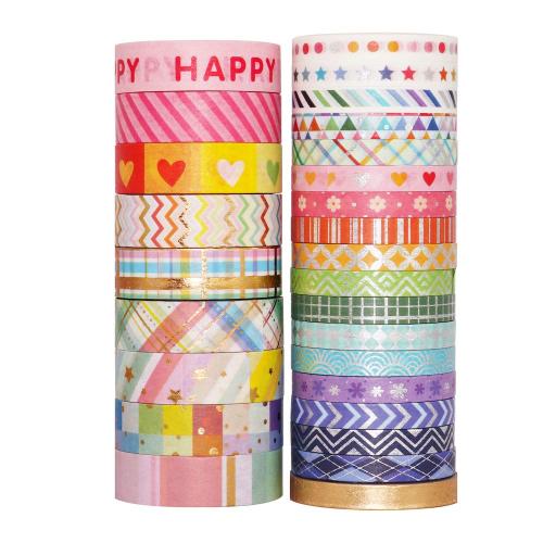 YUBBAEX Bright Mix Gold Washi Tape Set VSCO Foil Masking Tape Decorative for Arts, DIY Crafts, Journal Supplies, Planners, Scrapbook, Card/Gift Wrapping -5/10mm- (Rainbow 27 Rolls)