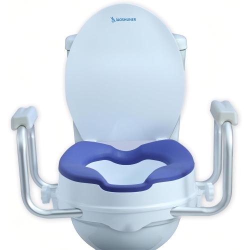 Raised Toilet Seat with Handles, Add 5 inch, Fits Round Toilet | With Cushioned|300 lbs|Includes lid|Adjustable Width|Blue color|for bathroom use