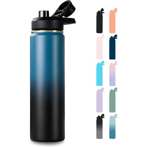 24 oz Insulated Water Bottle with Handle, 304 Stainless Steel Water Bottles with Wide Mouth, Double Wall Vacuum Sports Water Bottle, BPA Free, Keep Cold and Hot, Blue&Black