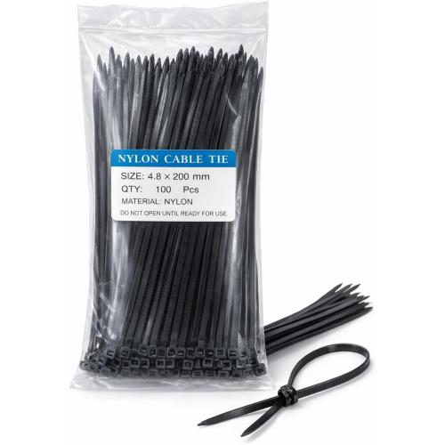 Nylon Cable Ties, Black, 4.8x200mm, 80 Pack, Self-Locking Zip Ties for Cable Management