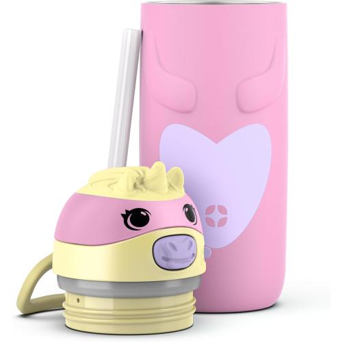 Ello Ellies 12oz Vacuum Insulated Stainless Steel Kids Water Bottle with Straw and Built-in Carrying Handle and Leak-Proof Locking Lid for School Backpack, Lunchbox and Outdoor Sports, Unicorn