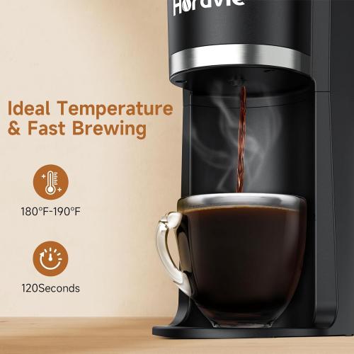 Small Single Serve Coffee Maker, Fast Brew One Cup Coffee Machine for K Cup and Grounds, 6 to 12 oz. Brew Sizes, Capsule Coffee Machine with Descaling Reminder and Viewing Tank, Black