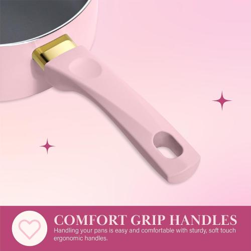 Paris Hilton Epic Nonstick Pots and Pans Set, Multi-layer Nonstick Coating, Tempered Glass Lids, Soft Touch, Stay Cool Handles, Made without PFOA, Dishwasher Safe Cookware Set, Pink