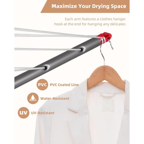 STORAGE MANIAC Outdoor Umbrella Drying Rack, 12 Lines with 164 Feet Drying Space, Steel Frame & Adjustable Height, 4-arm Umbrella Clothesline for Laundry, Collapsible Clothes Drying Rack for Backyard