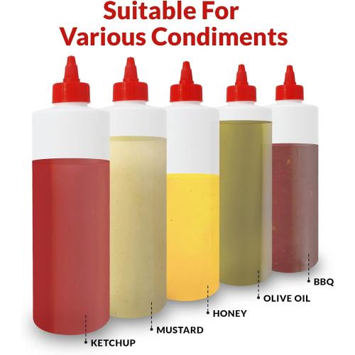 Reli. Plastic Squeeze Bottles, 16 oz. | 8 Pack | Condiment Squeeze Bottles for Sauces | Clear w/Red Twist Cap | 16 Ounce Hot Sauce, Ketchup | Condiments, Olive Oil, Liquids